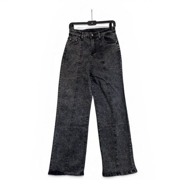 Women’s Wide Leg Jeans Black Acid Wash - Picture 2 of 4
